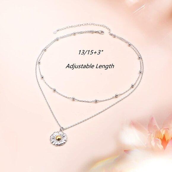 Layered Choker Necklace S925 Sterling Silver Star Full Moon Daisy Flower Pendant - Picture 6 of 7